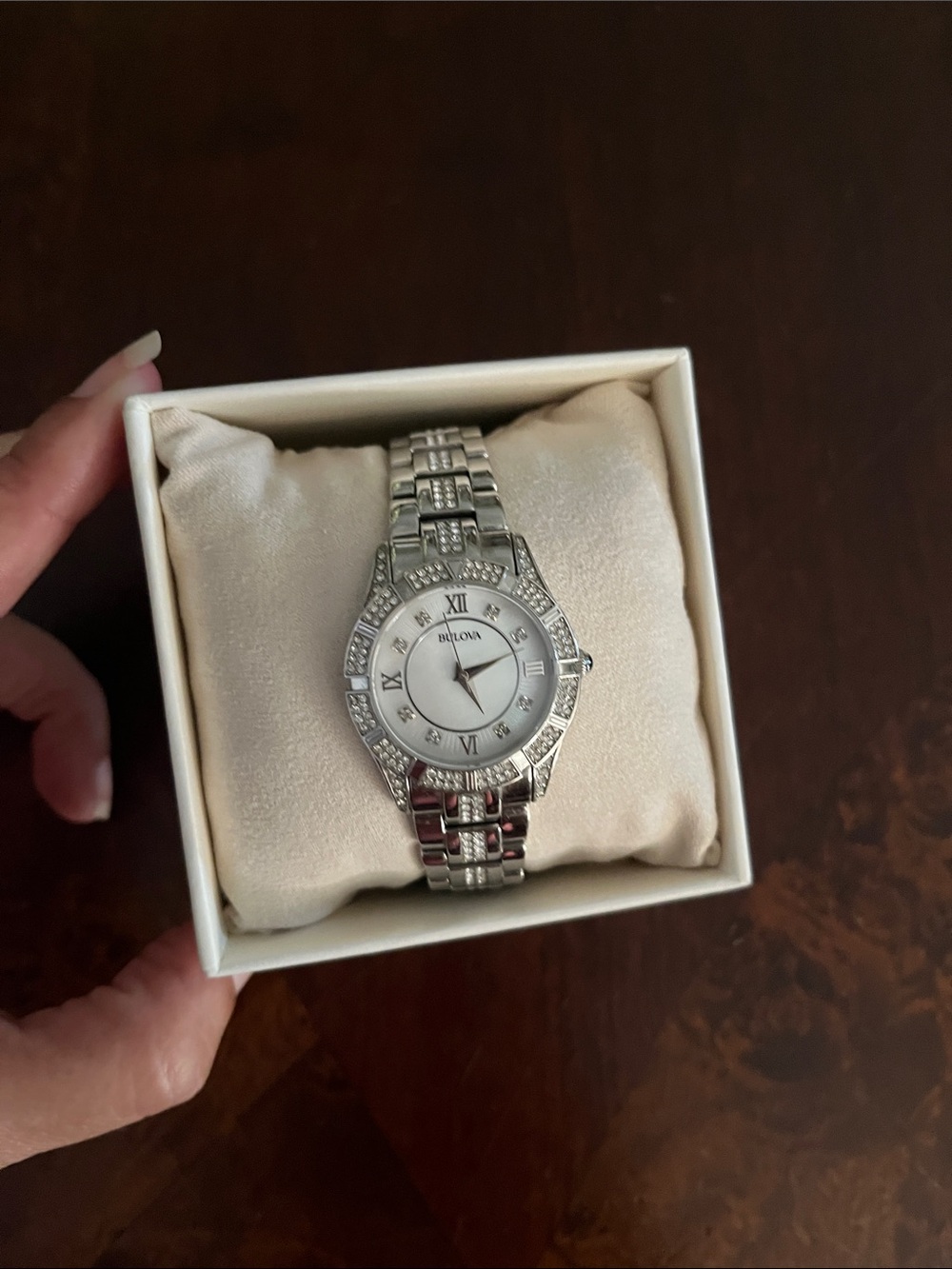 Bulova Ladies Silver Tone Crystal Bracelet Watch